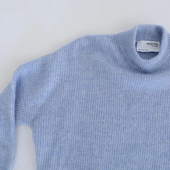 Selected Femme Light Blue  Mockneck Drop Shoulder 39% Wool Sweater XS - Picture 10 of 12